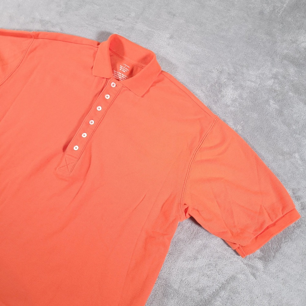 J. Peterman Pique Polo Shirt Mens L Orange Short Sleeve 100% Cotton Solid Casual